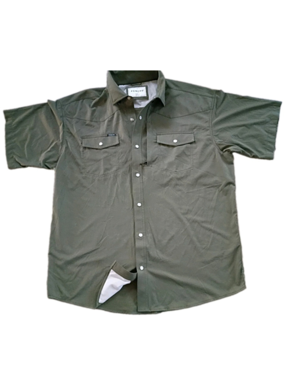PONCHO-Sz Large-THE SABINE-Moss Green Pearl Snap Western Yoke Outdoors Fishing